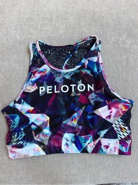 Peloton Vibrant Geometric Racerback Sports Bra - Black, Purple, Blue